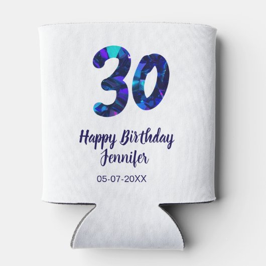30th birthday add name date year blue sparkle  缶クーラー (裏面)