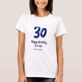 30th birthday add name date year blue sparkle  tシャツ