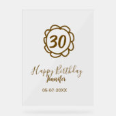 30th birthday add name date year golden flower tex アクリルサイン (正面)