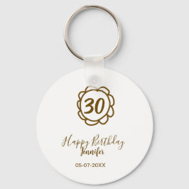 30th birthday add name date year golden flower tex キーホルダー