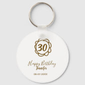 30th birthday add name date year golden flower tex キーホルダー (裏面)