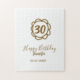 30th birthday add name date year golden flower tex ジグソーパズル