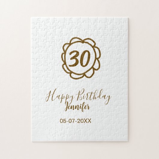 30th birthday add name date year golden flower tex ジグソーパズル (縦)