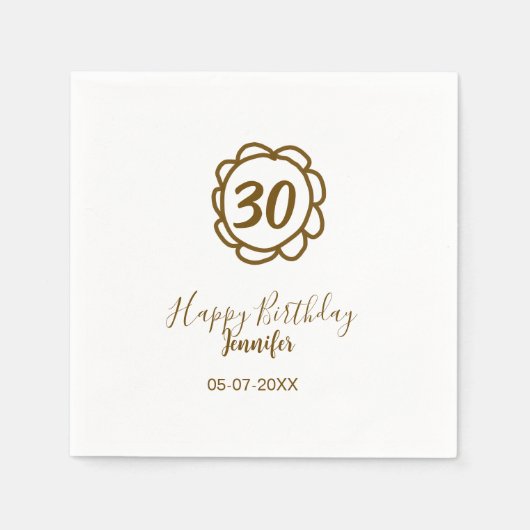 30th birthday add name date year golden flower tex スタンダードカクテルナプキン (正面)