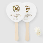 30th birthday add name date year golden flower tex ハンドファン (正面&裏面)