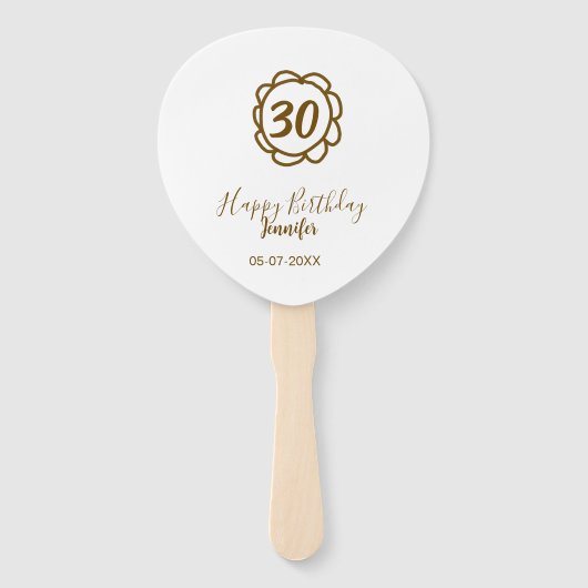30th birthday add name date year golden flower tex ハンドファン (正面)