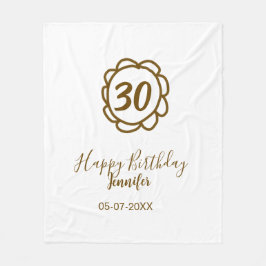 30th birthday add name date year golden flower tex フリースブランケット