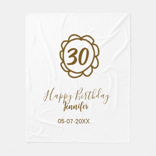 30th birthday add name date year golden flower tex フリースブランケット (正面)
