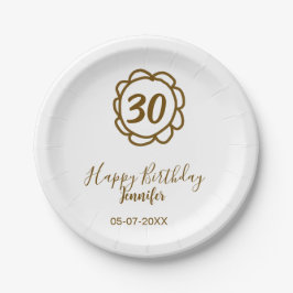 30th birthday add name date year golden flower tex ペーパープレート