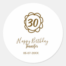 30th birthday add name date year golden flower tex ラウンドシール