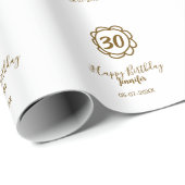 30th birthday add name date year golden flower tex ラッピングペーパー (ロールコーナー)