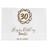 30th birthday add name date year golden flower tex ラージペーパーバッグ (裏面)