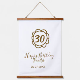 30th birthday add name date year golden flower tex 吊り下げ型タペストリー