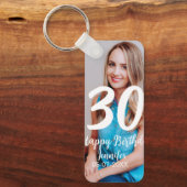 30th birthday add name date year white photo キーホルダー (正面)