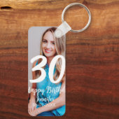 30th birthday add name date year white photo キーホルダー (裏面)