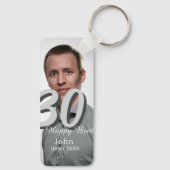 30th birthday add name date year white photo キーホルダー (裏面)