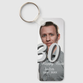 30th birthday add name date year white photo キーホルダー