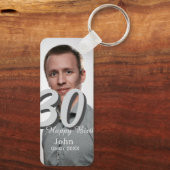 30th birthday add name date year white photo キーホルダー (裏面)