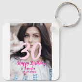 30th birthday add name date year white photo キーホルダー (裏面)