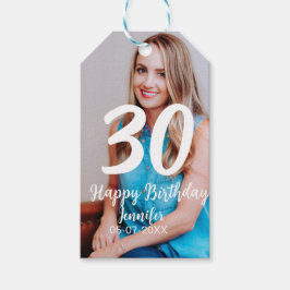 30th birthday add name date year white photo ギフトタグ