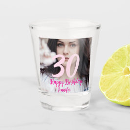 30th birthday add name date year white photo ショットグラス