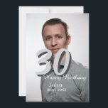 30th birthday add name date year white photo シーズンカード<br><div class="desc">編集可能デザイン</div>