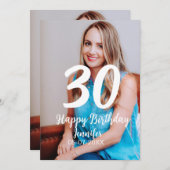 30th birthday add name date year white photo シーズンカード (正面/裏面)