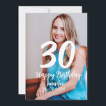 30th birthday add name date year white photo シーズンカード<br><div class="desc">編集可能デザイン</div>