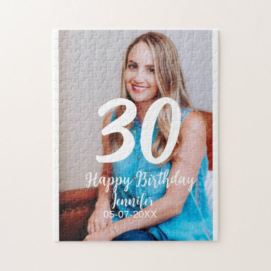 30th birthday add name date year white photo ジグソーパズル (縦)