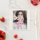 30th birthday add name date year white photo スタンダードカクテルナプキン (インサイチュ)