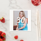 30th birthday add name date year white photo スタンダードカクテルナプキン (インサイチュ)