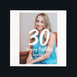 30th birthday add name date year white photo スタンダードカクテルナプキン<br><div class="desc">編集可能デザイン</div>