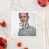 30th birthday add name date year white photo スタンダードカクテルナプキン (インサイチュ)