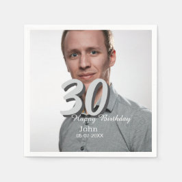30th birthday add name date year white photo スタンダードカクテルナプキン
