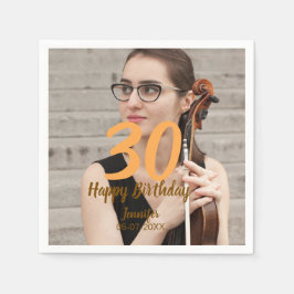 30th birthday add name date year white photo スタンダードカクテルナプキン