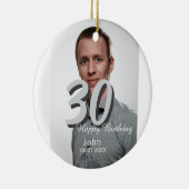 30th birthday add name date year white photo セラミックオーナメント (右)