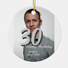 30th birthday add name date year white photo セラミックオーナメント