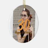 30th birthday add name date year white photo セラミックオーナメント (右)