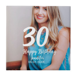 30th birthday add name date year white photo タイル