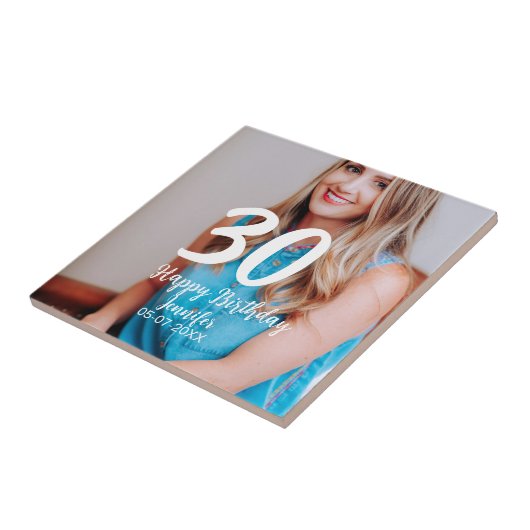 30th birthday add name date year white photo タイル (側面)