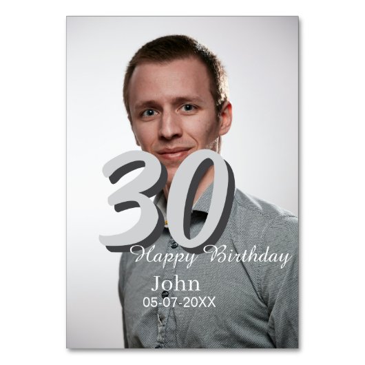 30th birthday add name date year white photo テーブルナンバー (正面)