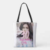 30th birthday add name date year white photo トートバッグ (裏面)