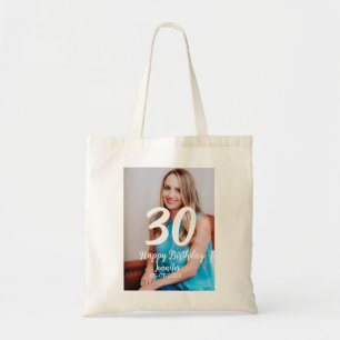 30th birthday add name date year white photo トートバッグ