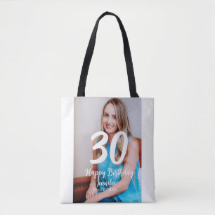 30th birthday add name date year white photo トートバッグ