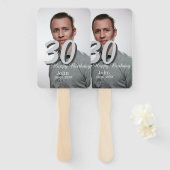30th birthday add name date year white photo ハンドファン (正面&裏面)