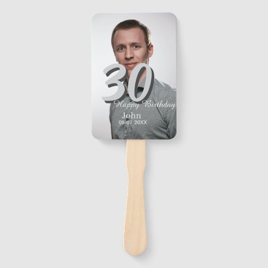 30th birthday add name date year white photo ハンドファン (正面)