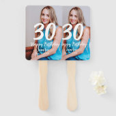 30th birthday add name date year white photo ハンドファン (正面&裏面)