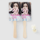 30th birthday add name date year white photo ハンドファン (正面&裏面)