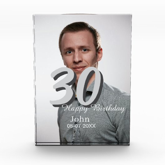 30th birthday add name date year white photo フォトブロック (正面)