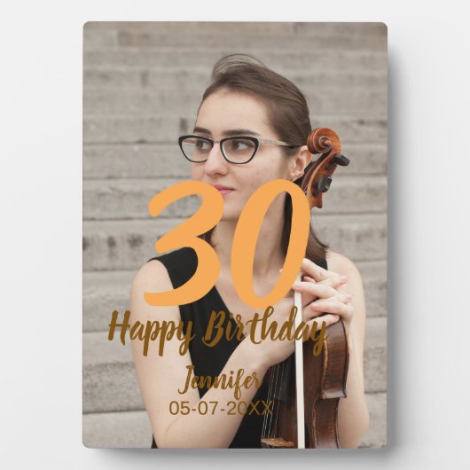 30th birthday add name date year white photo フォトプラーク (正面)